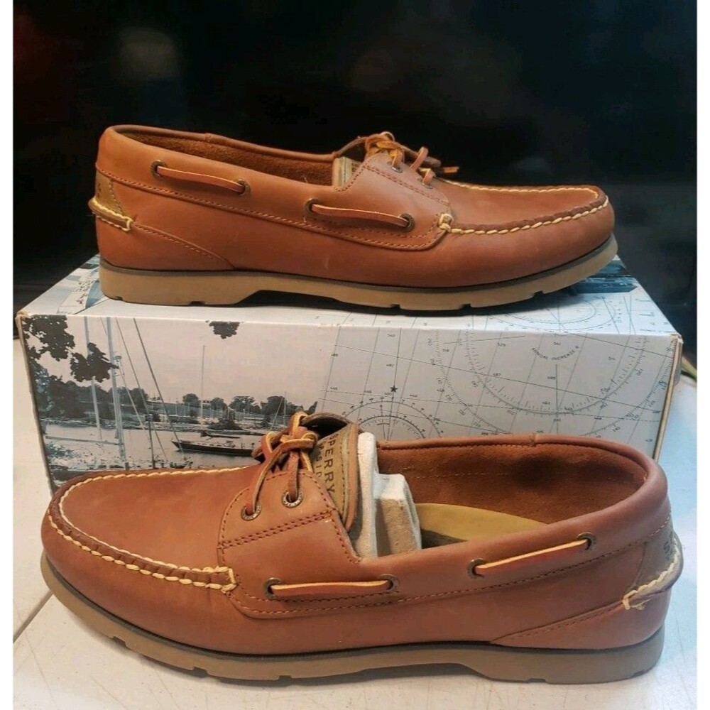 Sperry Top-Sider Defender 2 Eye Men's Boat Shoes size 12W Brown Leather  NEW!